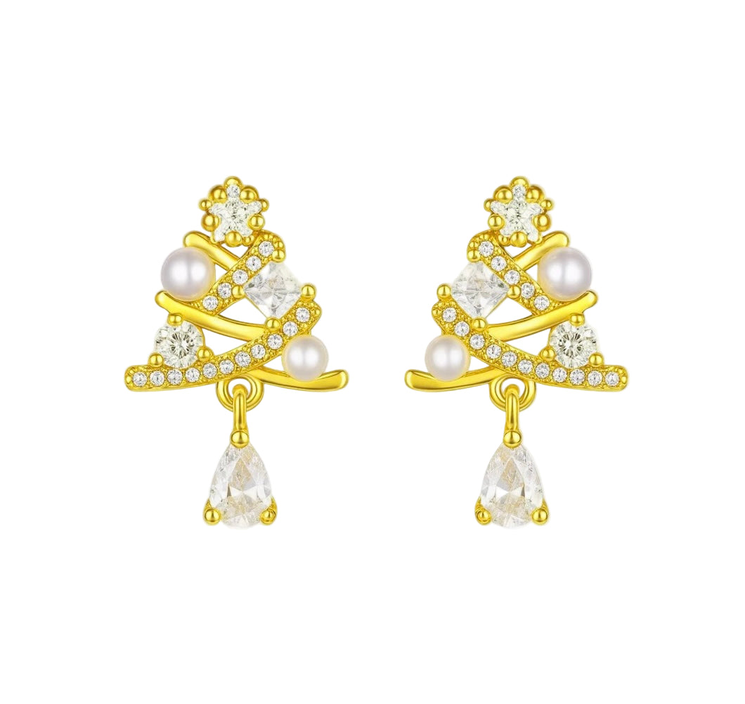 The Gold Elegant Christmas Tree Stud Earrings