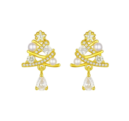 The Gold Elegant Christmas Tree Stud Earrings