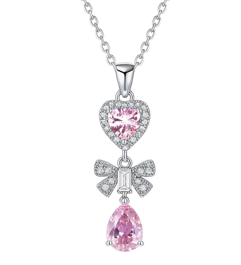 The Sparkling Silver Amour Étoile Heart Bow Necklace