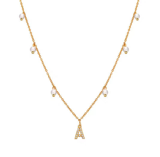 The Gold Dainty Personalised Pearly Initial Necklace