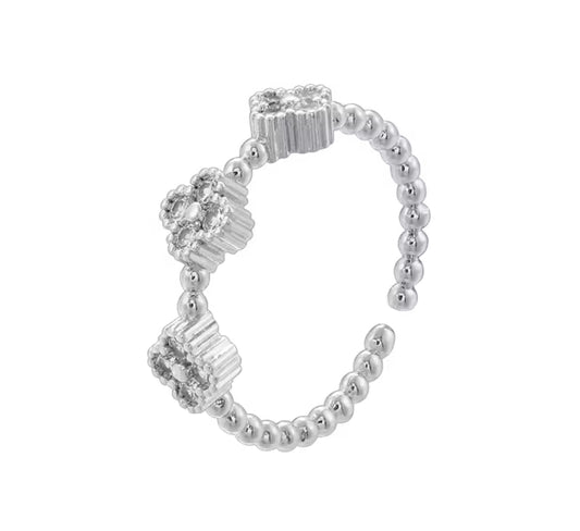 The Silver Adjustable Mini Deluxe Clover Ring
