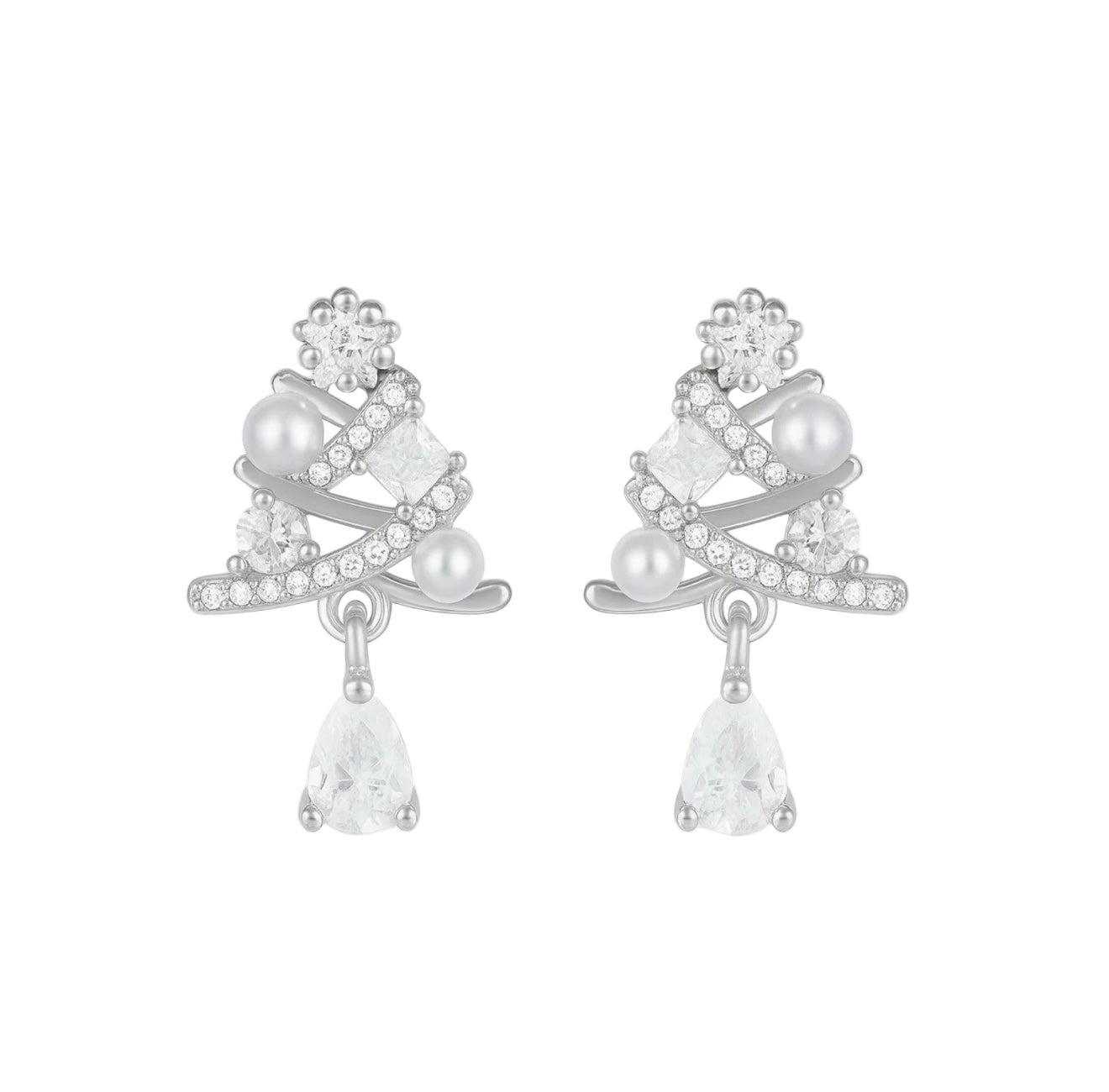 The Silver Elegant Christmas Tree Stud Earrings