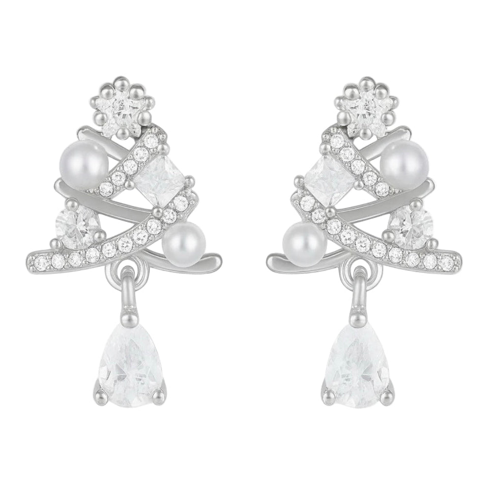 The Silver Elegant Christmas Tree Stud Earrings
