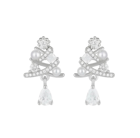 The Silver Elegant Christmas Tree Stud Earrings