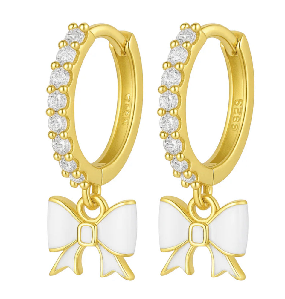 The Gold Snow White Sparkling Bow Earrings