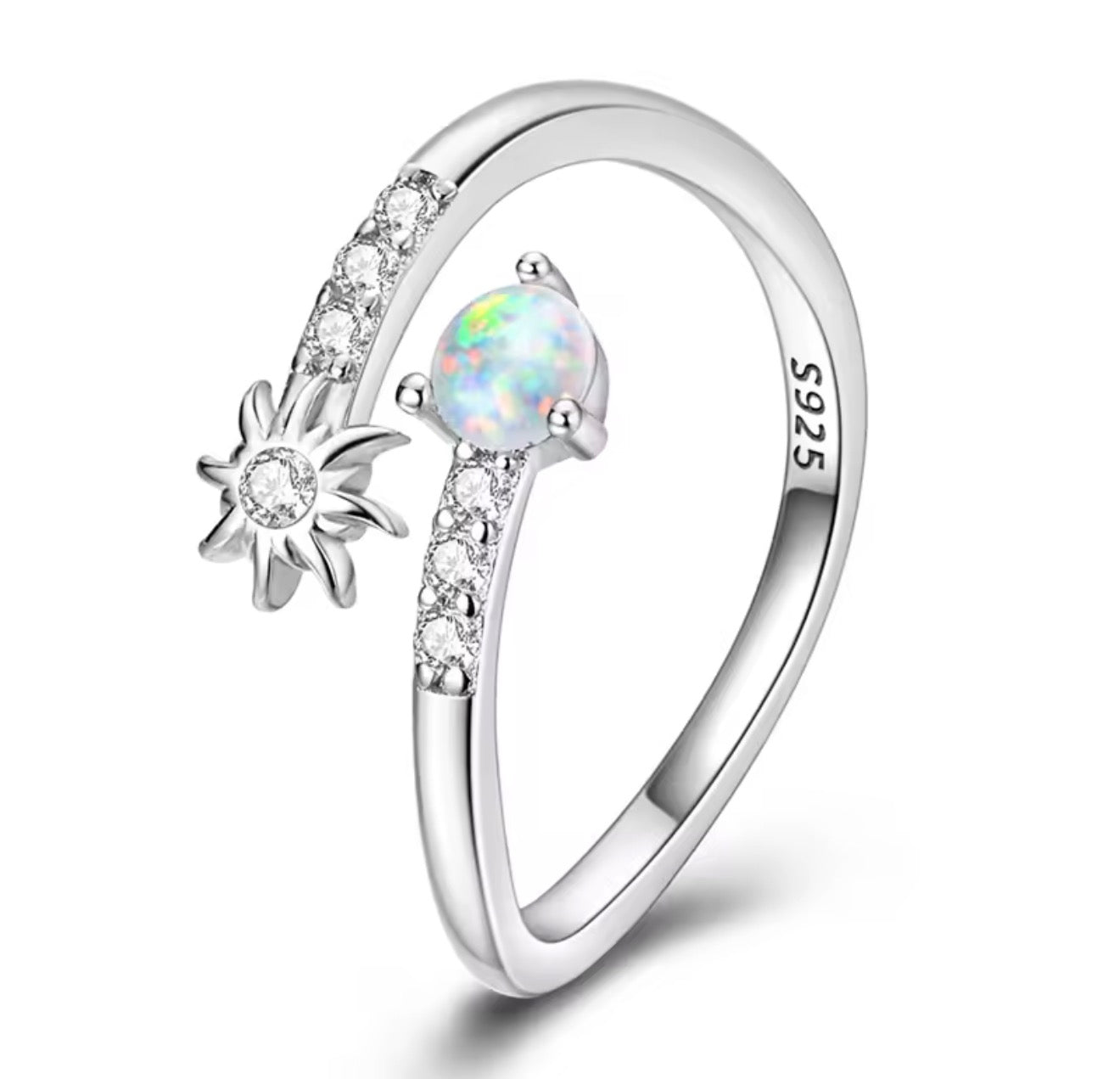 The Silver Sparkling Sun And Moon Adjustable Duo Ring