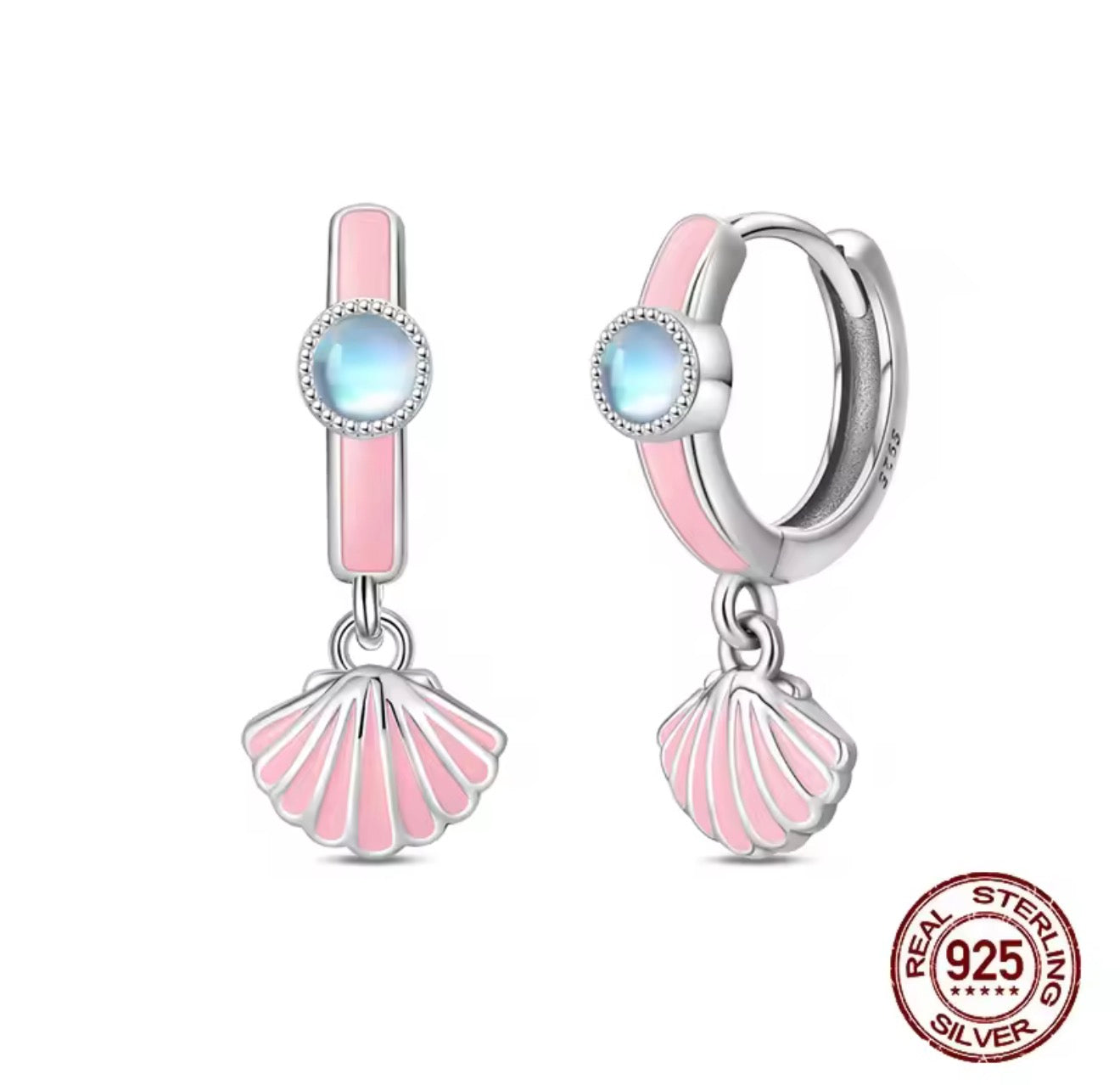 The Silver Baby Pink Sea Shell Gem Huggies