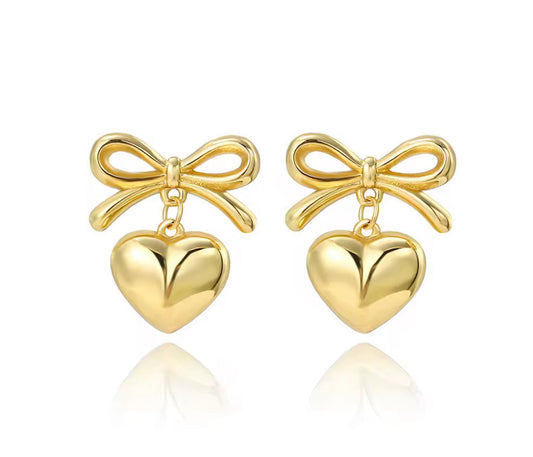 The Gold Gifted Heart Bow Drape Studs