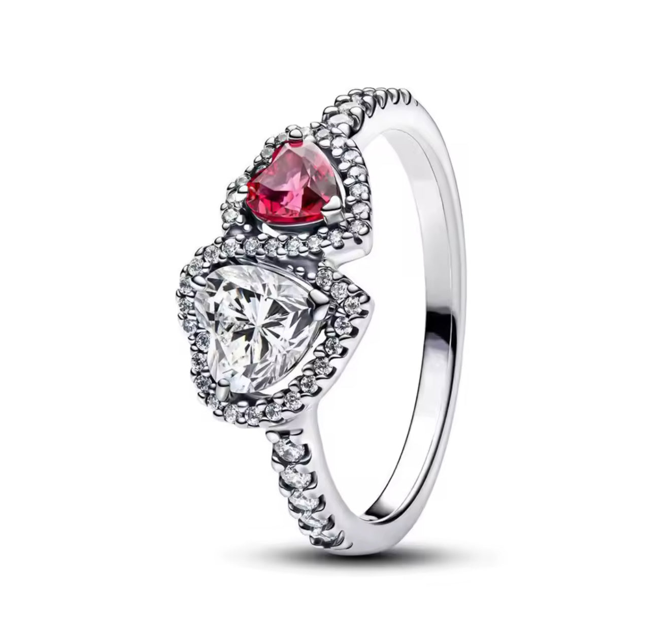 The Silver Ruby Red Amoura Duo Celestial Heart Ring