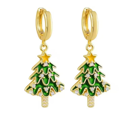 The Golden Festive Christmas Tree Dangle Earrings