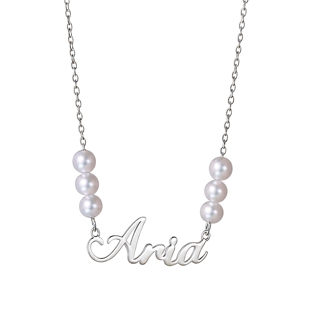 The Silver Victoria Pearl Name Necklace