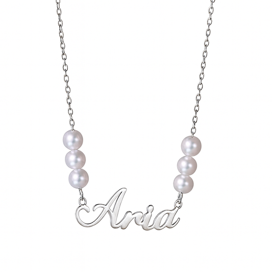 The Silver Victoria Pearl Name Necklace