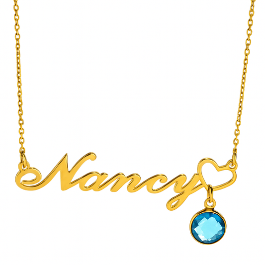 The Gold Personalised Birthstone Name Necklace