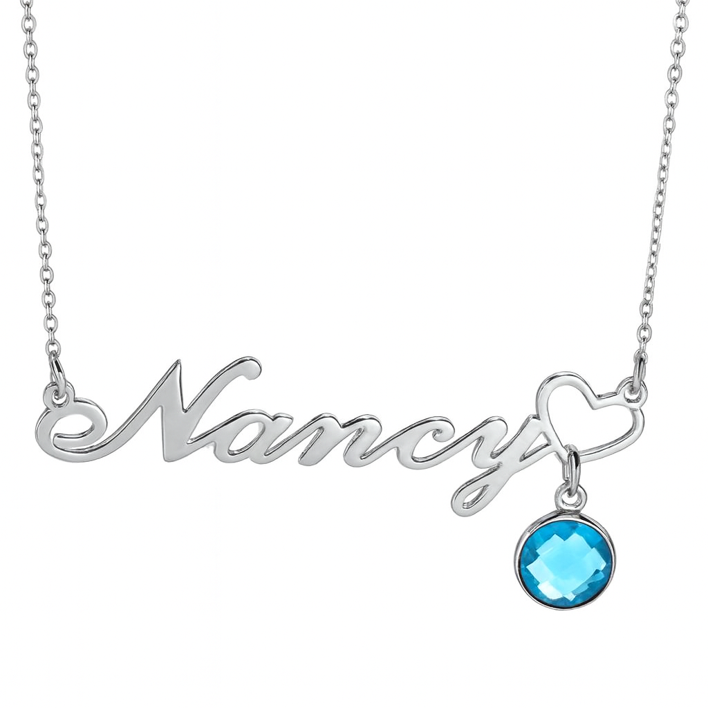 The Silver Personalised Birth Stone Name Necklace