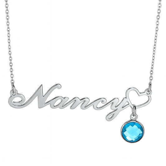 The Silver Personalised Birth Stone Name Necklace