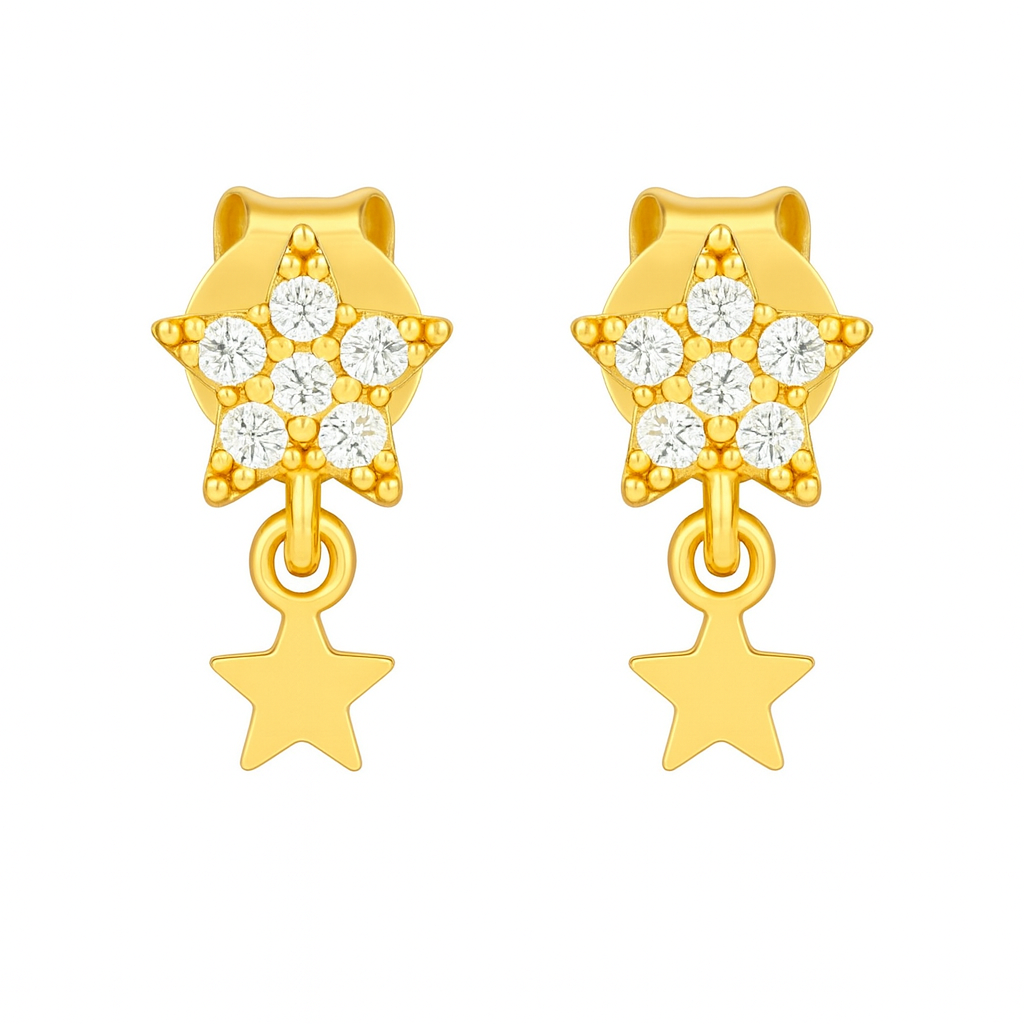 The Gold Sparkling Star Fallen Dangle Stud Earrings