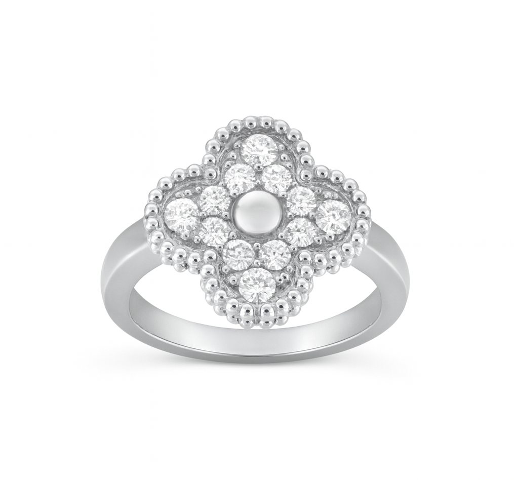 The Silver Sparkling Fortuna Bloom Clover Flower Ring