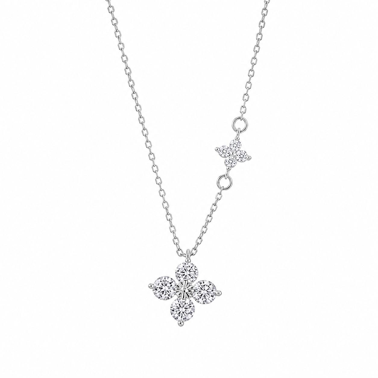 The Silver Sparkling Luna Duo Flower Necklace