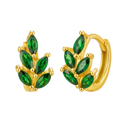 The Gold Emerald Green Majestic Floral Hoops