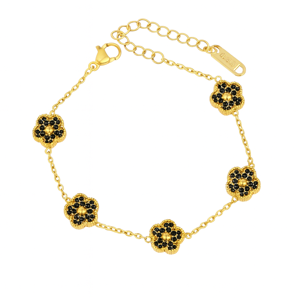 The Gold Sparkling Noir Black Mini Flower Bloom Bracelet