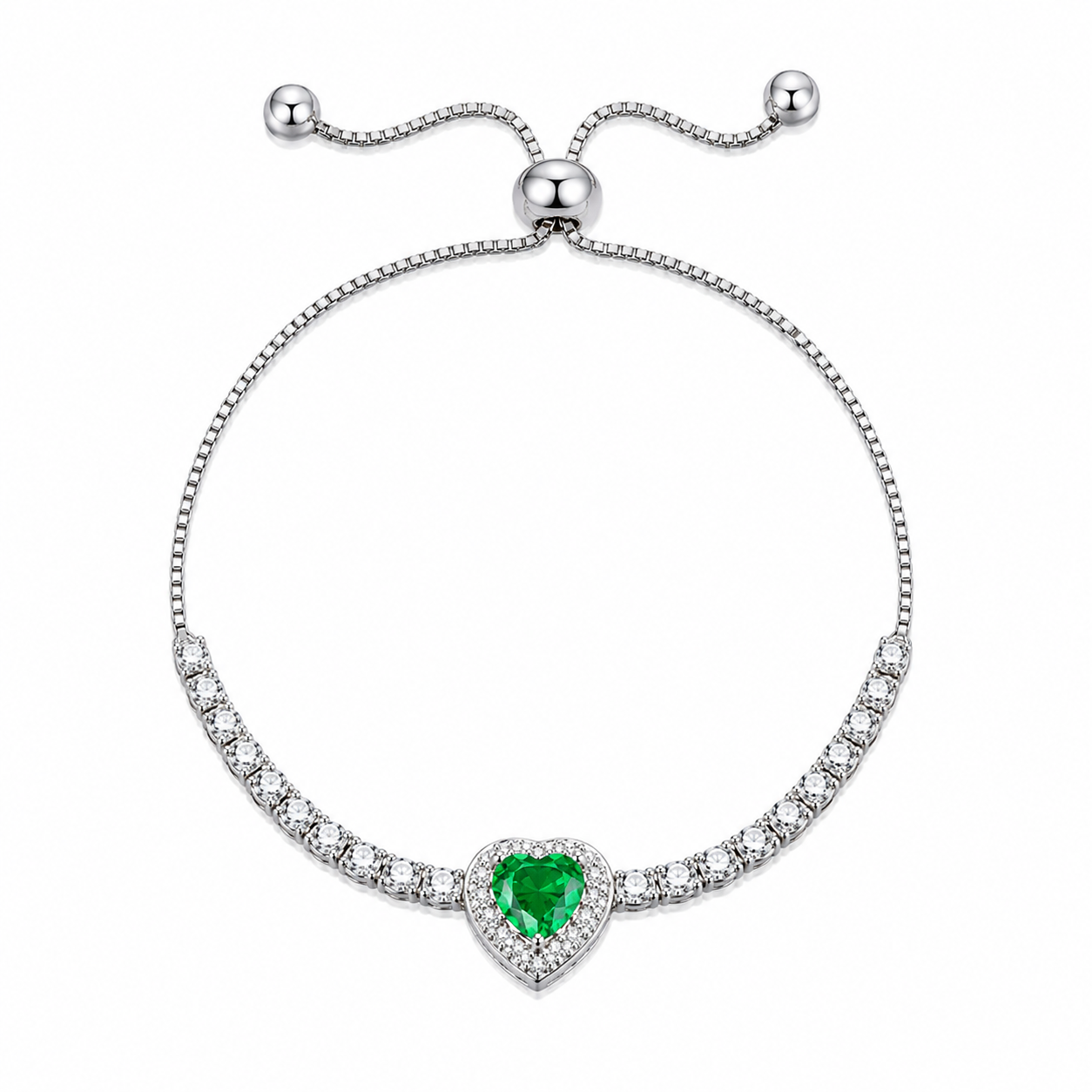 The Silver Emerald Green Celestial Heart Tennis Bracelet