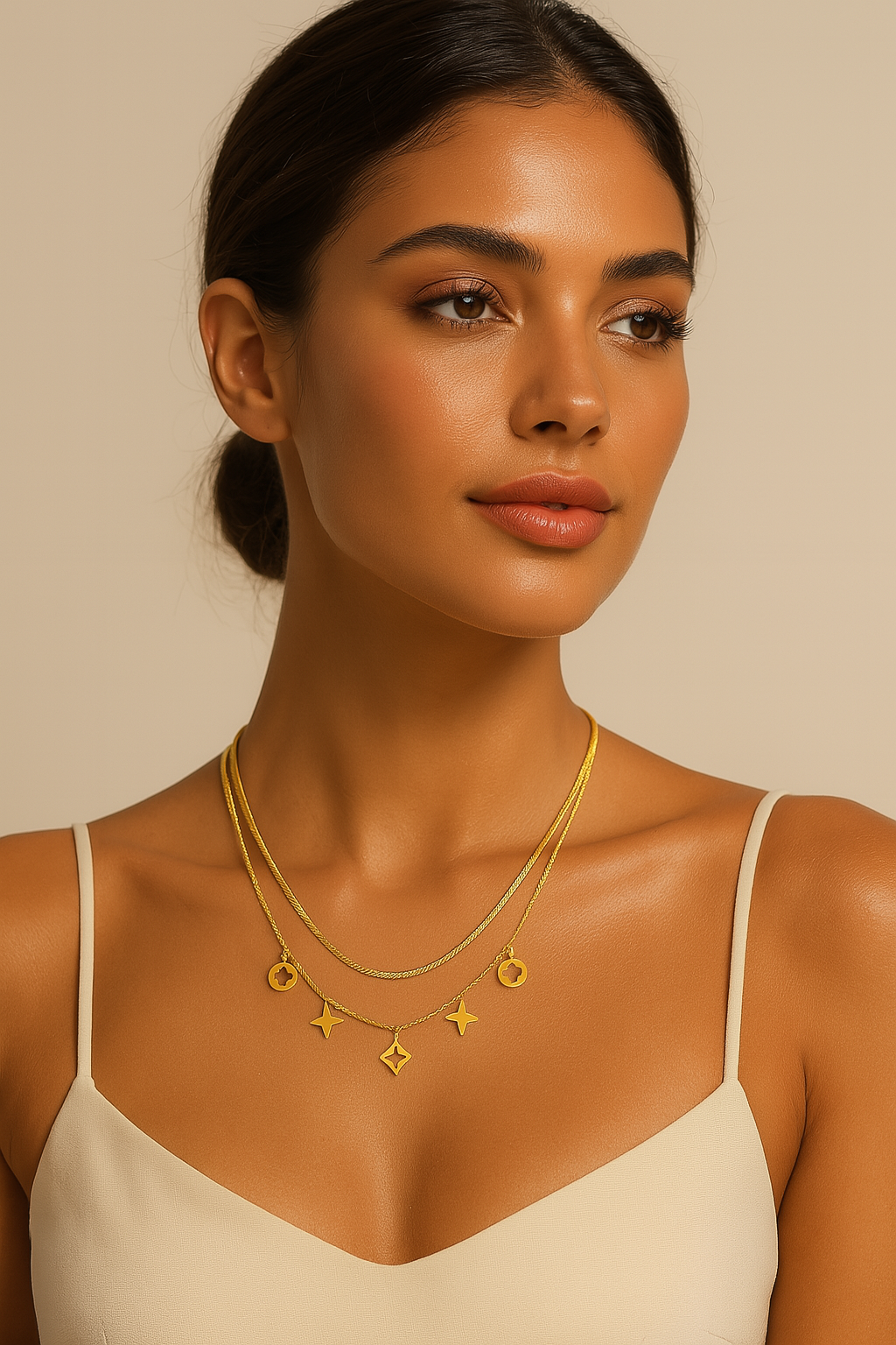 The Golden Bloom Clover Duo-Layer Necklace