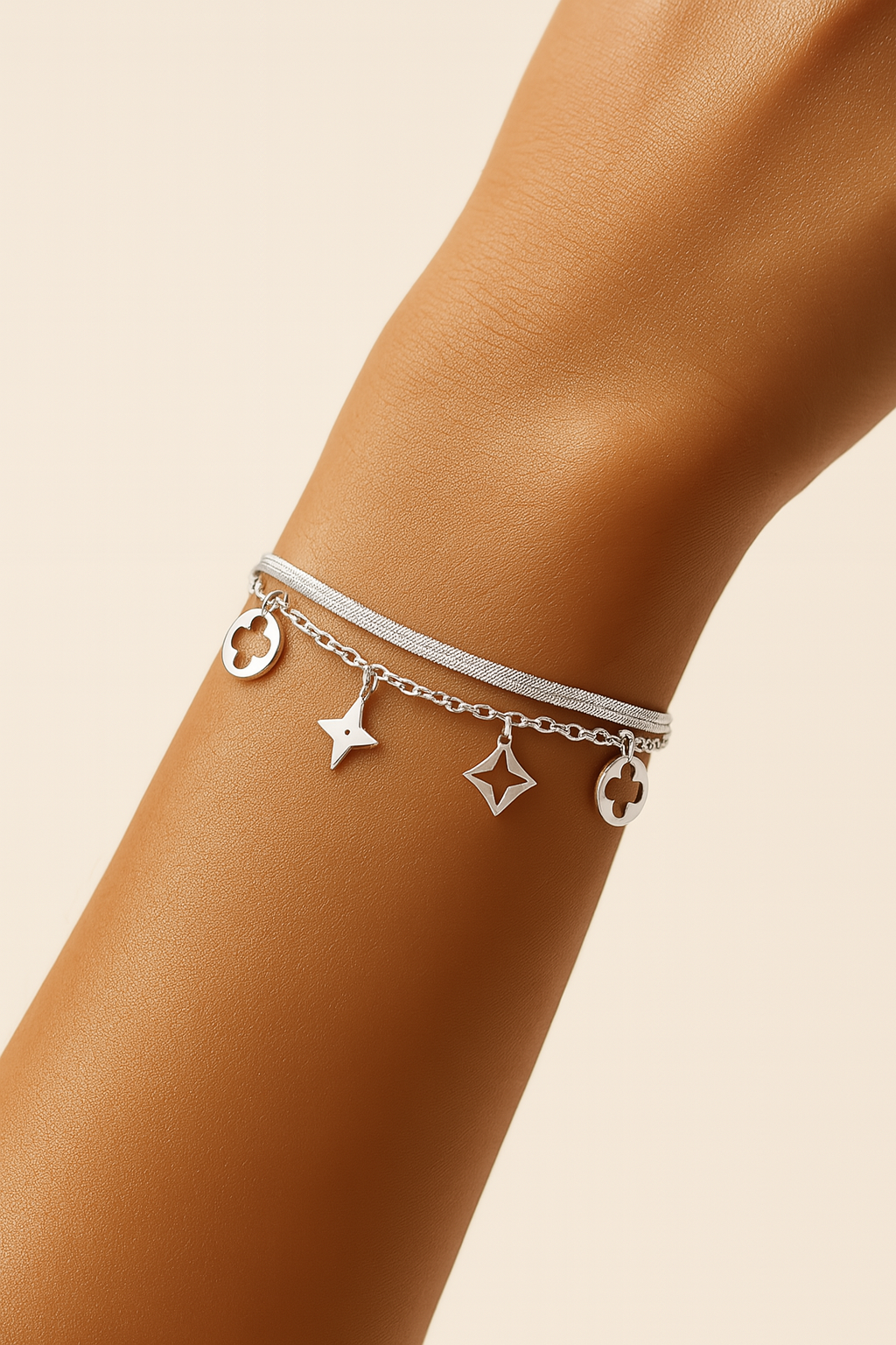 The Silver Bloom Clover Duo-Layer Bracelet