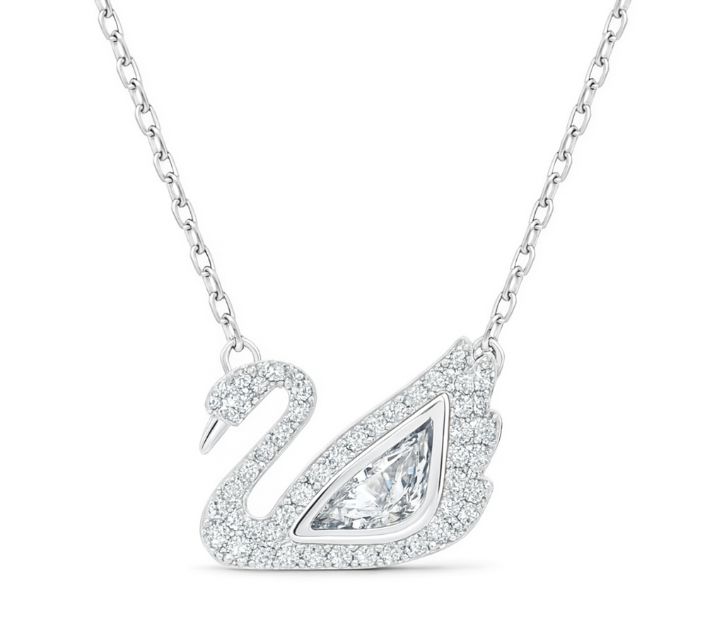 The Silver Sparkling Winter Swan Lake Necklace