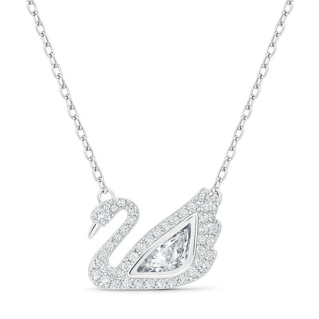 The Silver Sparkling Winter Swan Lake Necklace
