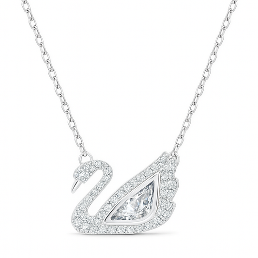 The Silver Sparkling Winter Swan Lake Necklace