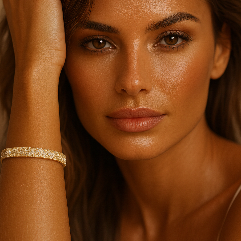 The Gold Glitter Sparkling Clover Flower Bangle