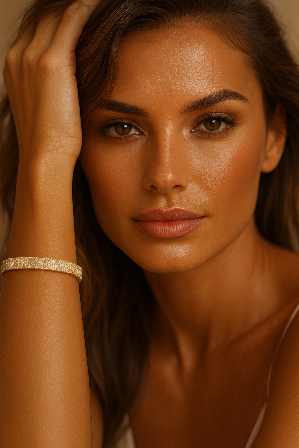 The Gold Glitter Sparkling Clover Flower Bangle