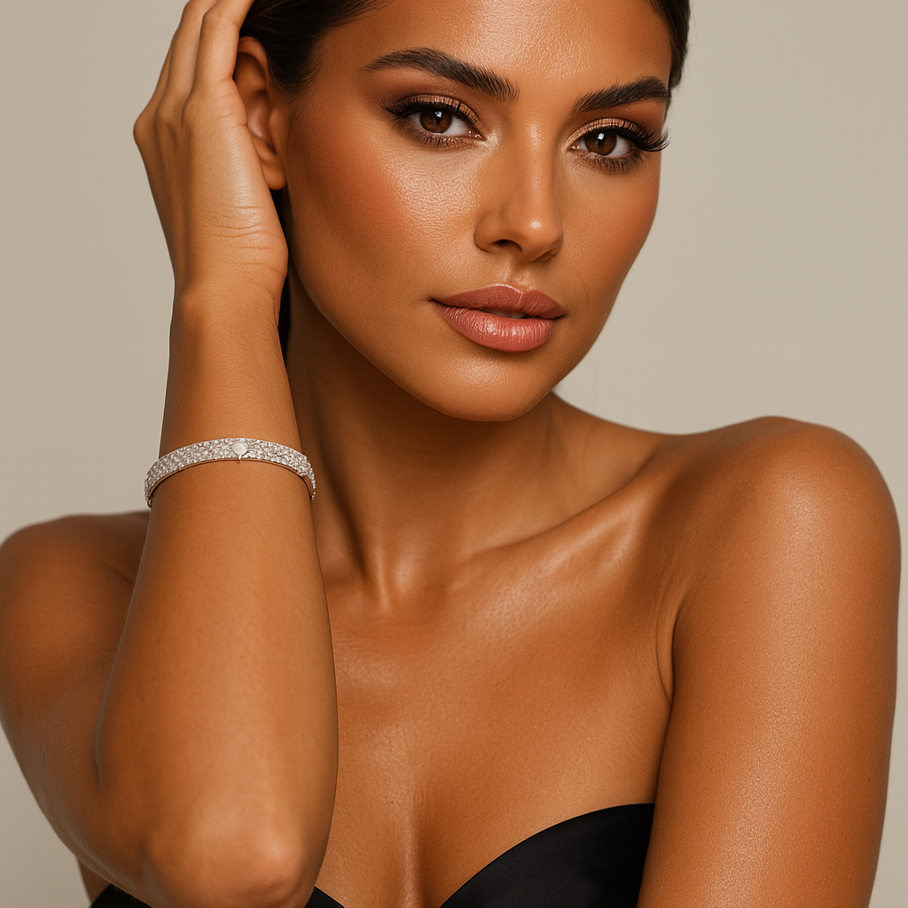 The Silver Glitter Flower Bangle