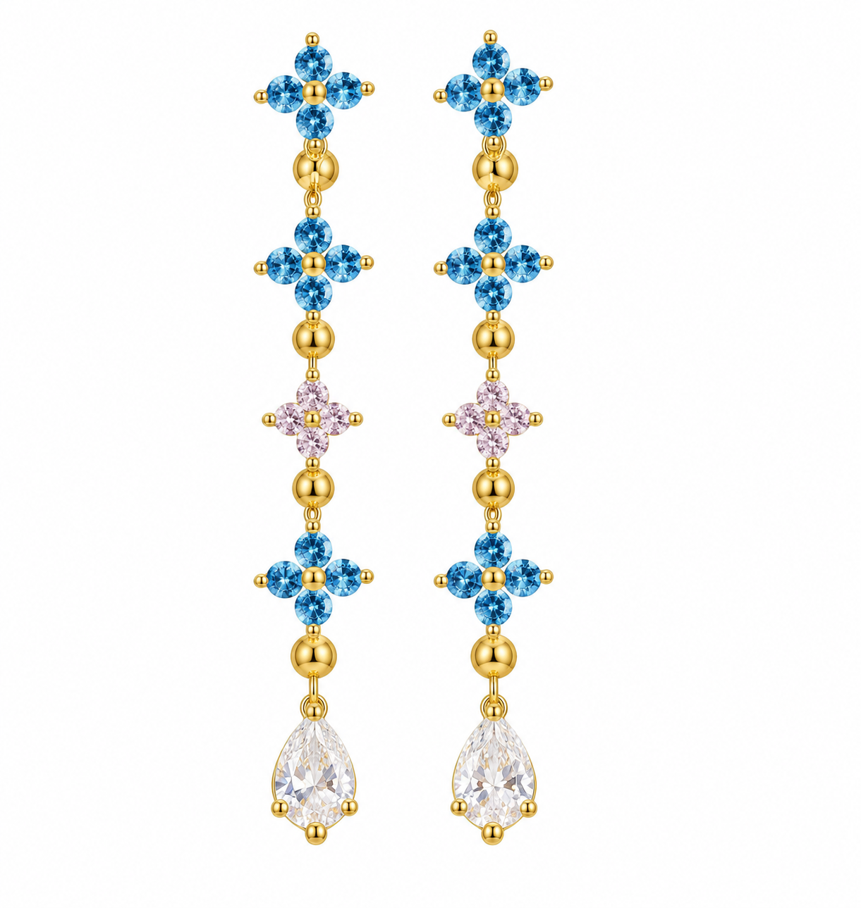 The Gold Azuré Blue Luna Flower Drape Studs