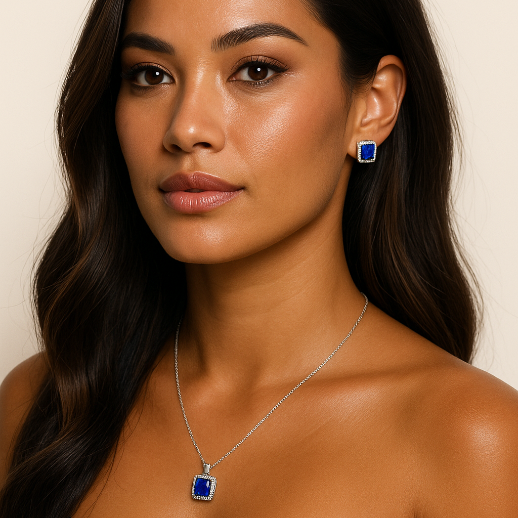 The Royal Deep Blue Luxury Diamanté Pendant Necklace