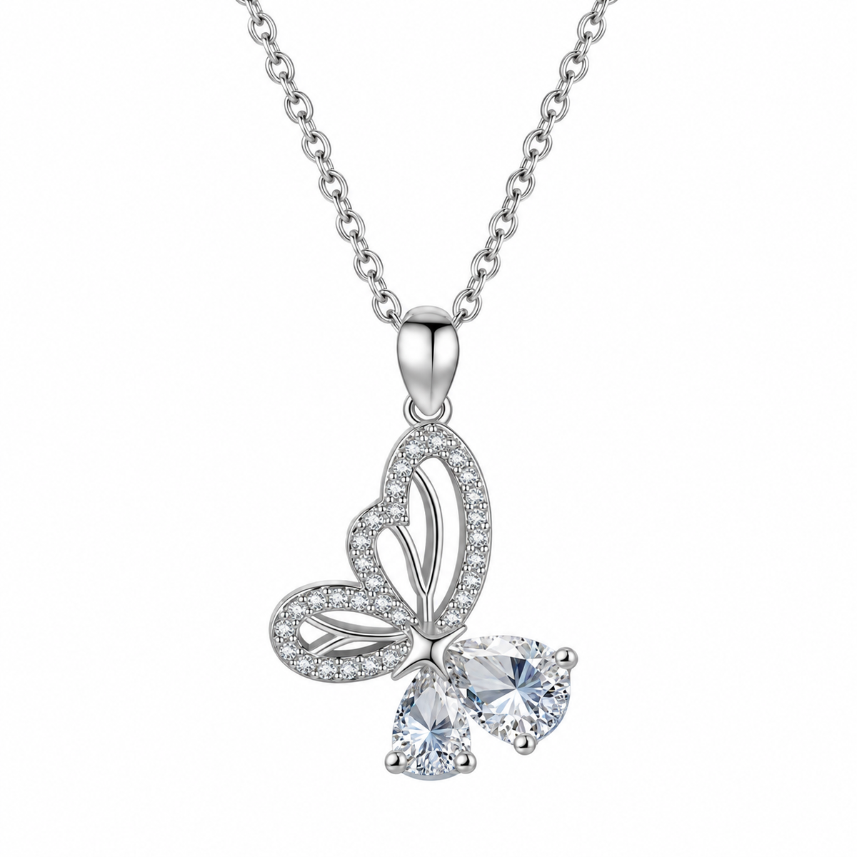 The Silver Lily Gemstone Butterfly Pendant Necklace
