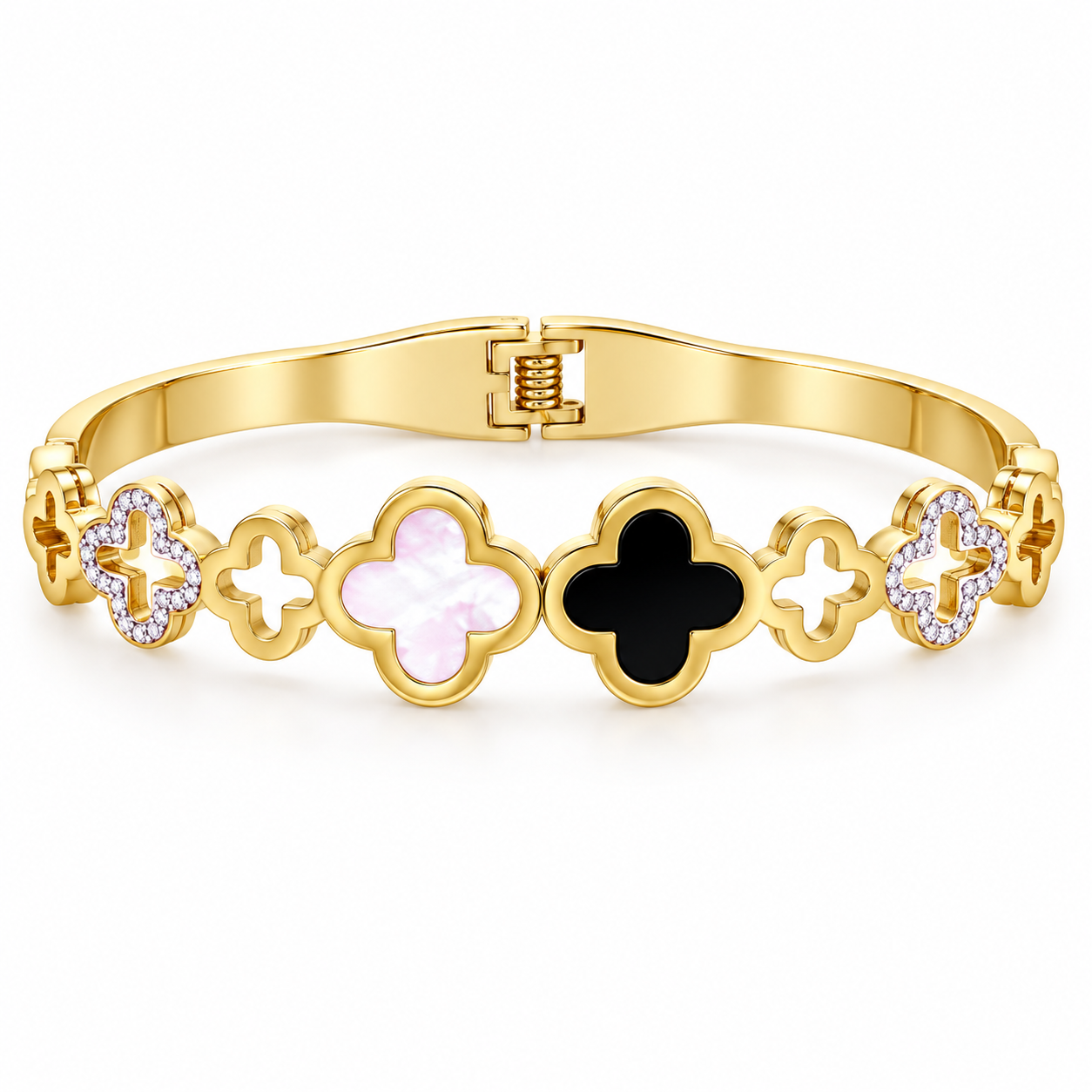 The Gold Noir & Pearl Bling Clover Bangle