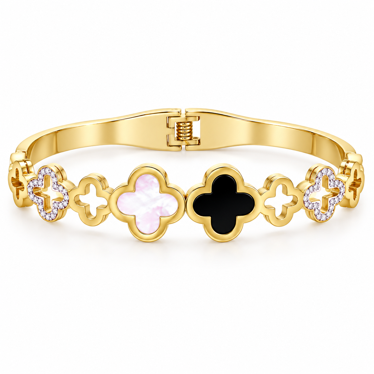 The Gold Noir & Pearl Bling Clover Bangle