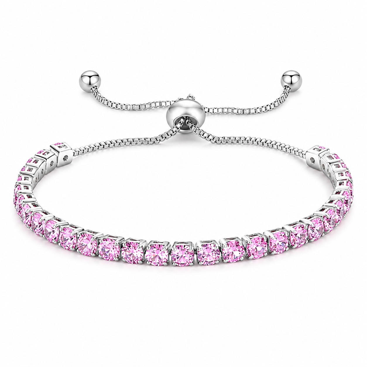 The Silver Pink Adjustable Tennis Bracelet