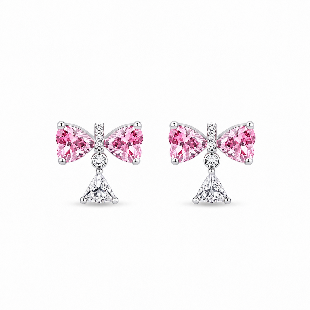 The Silver Sparkling Pink Bridgerton Bow Dangle Studs