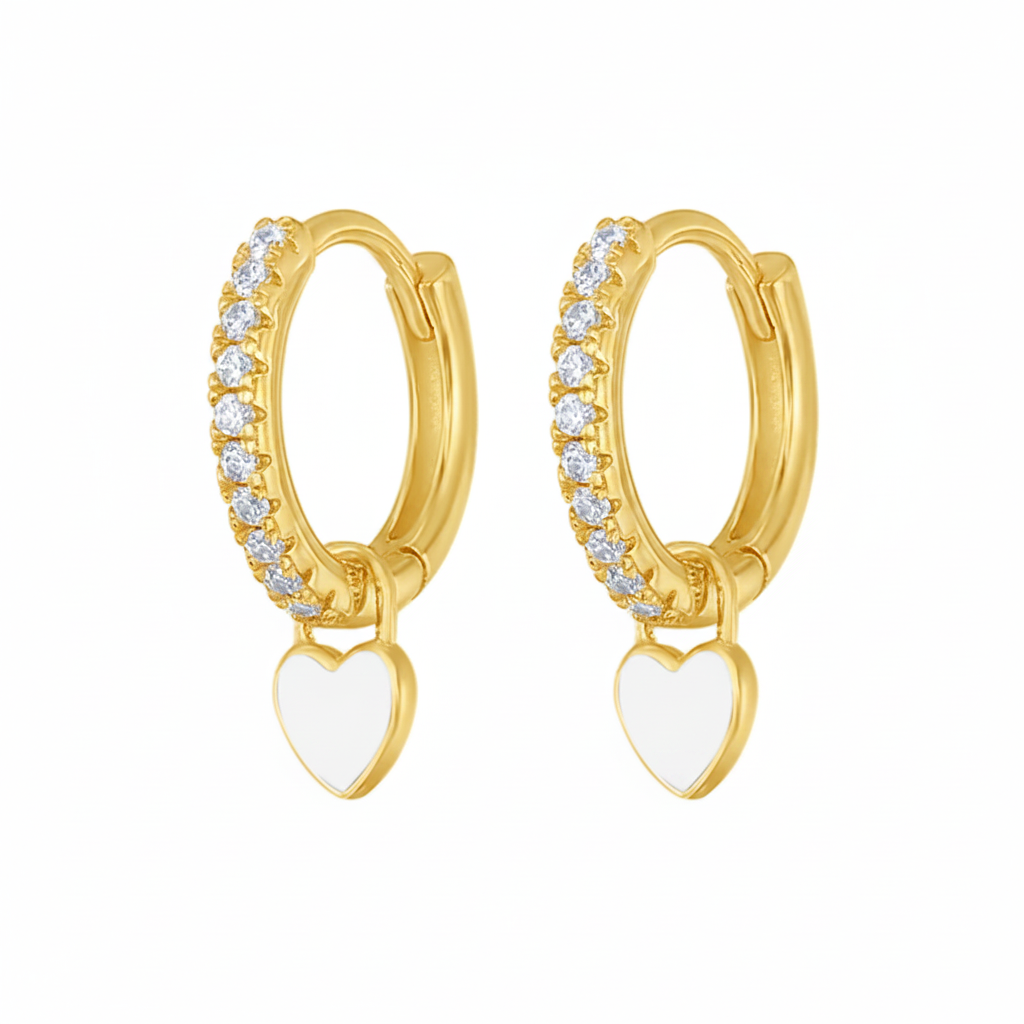The Gold New York Tif Heart Huggies Earrings