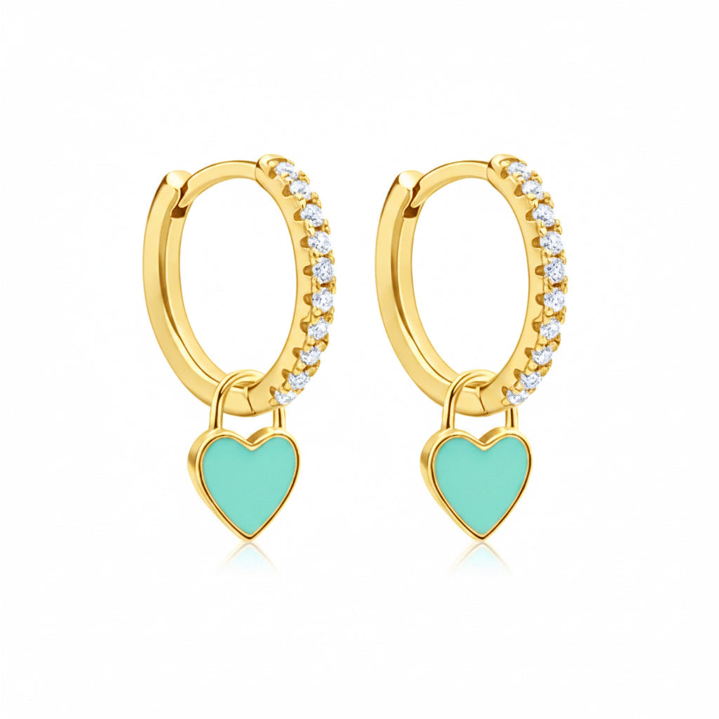 The Gold New York Tif Heart Huggies Earrings