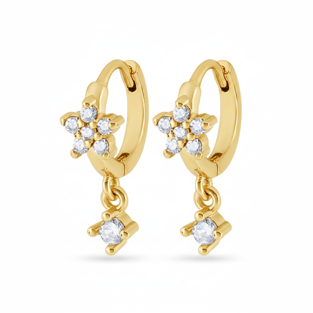 The Gold Aluna Flower Dangle Huggie Hoops