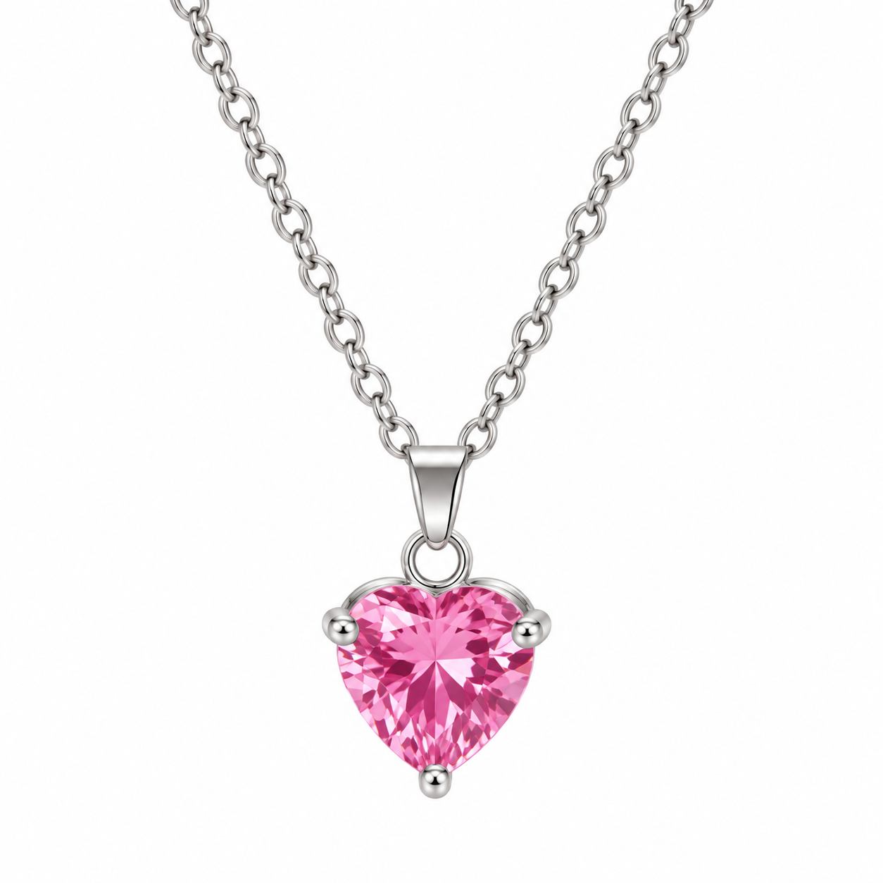The Silver Mini Pink Charlotte Heart Necklace
