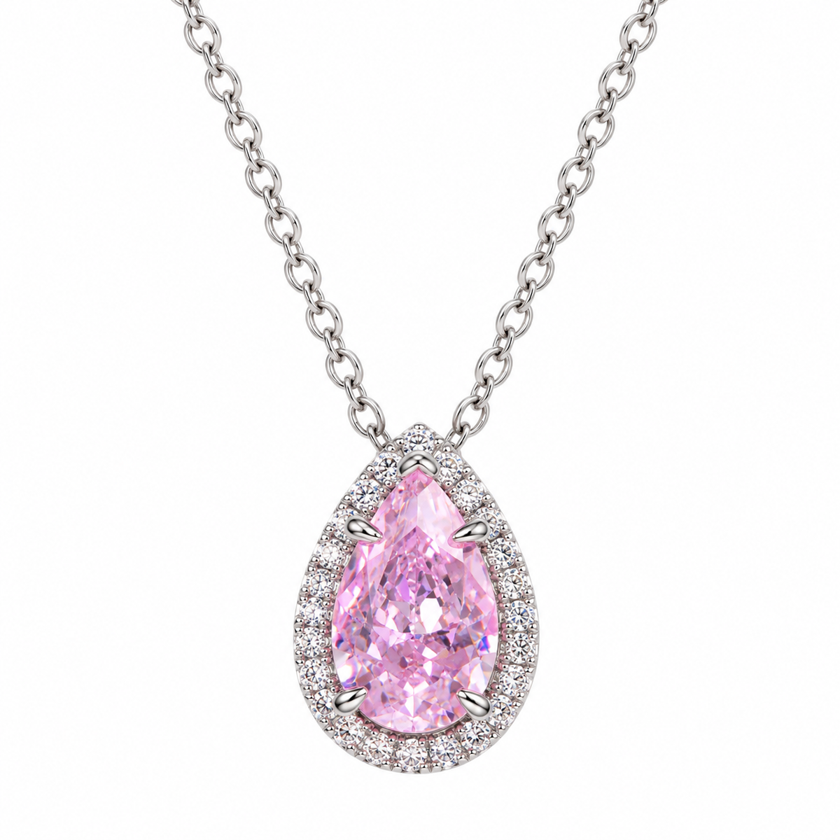 The Silver Baby Pink Sparkling Teardrop Pendant Necklace