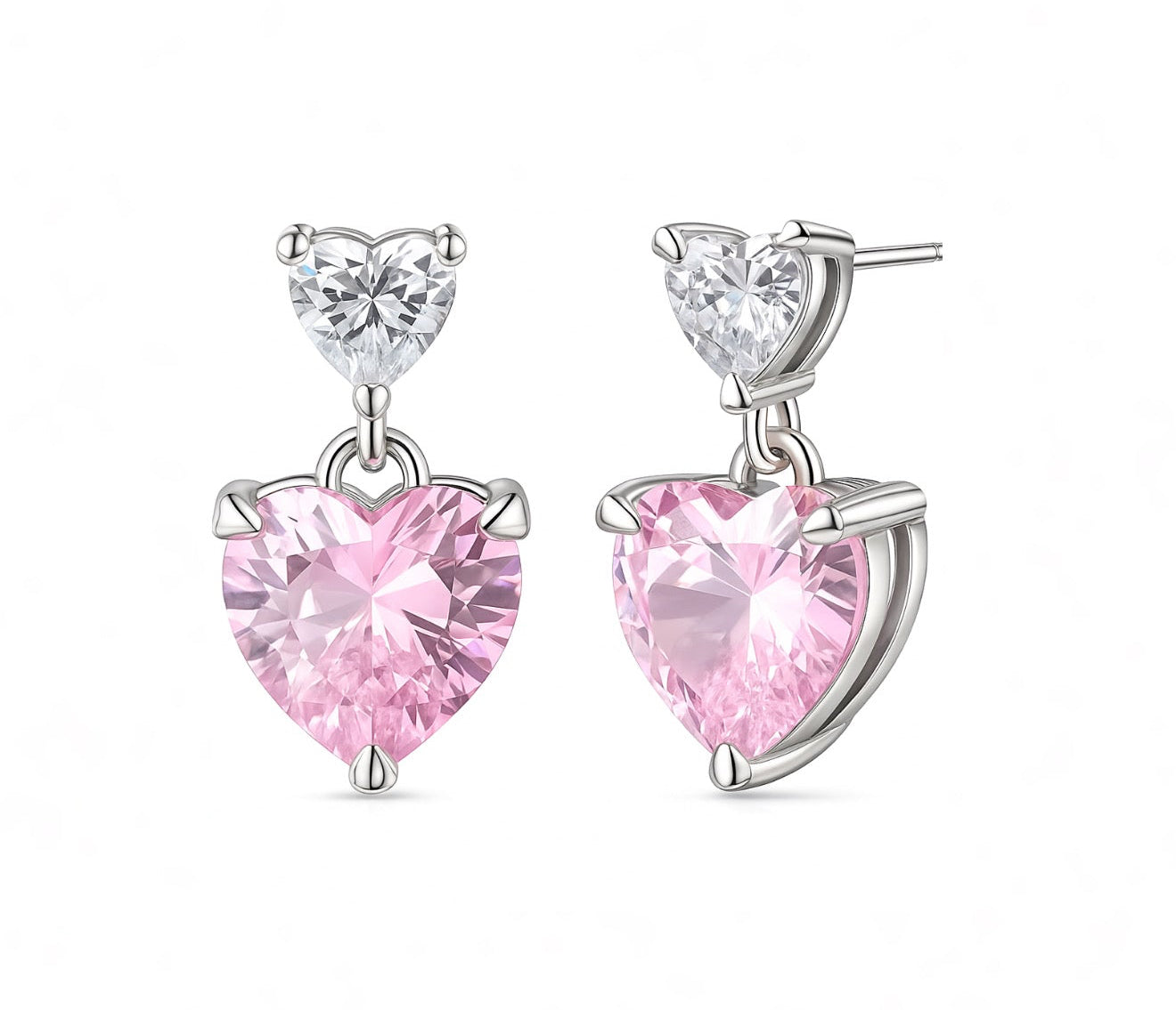The Silver In Love Pink Drop Stud Earrings