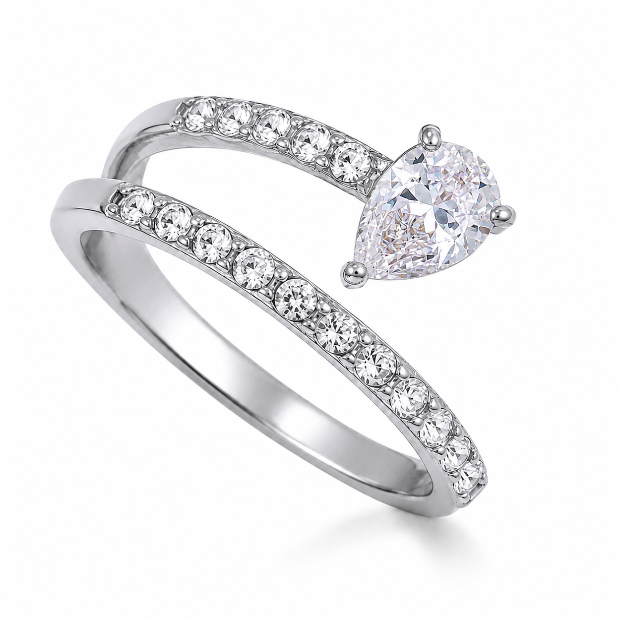 The Silver Sparkling Ocean Water Droplet Ring