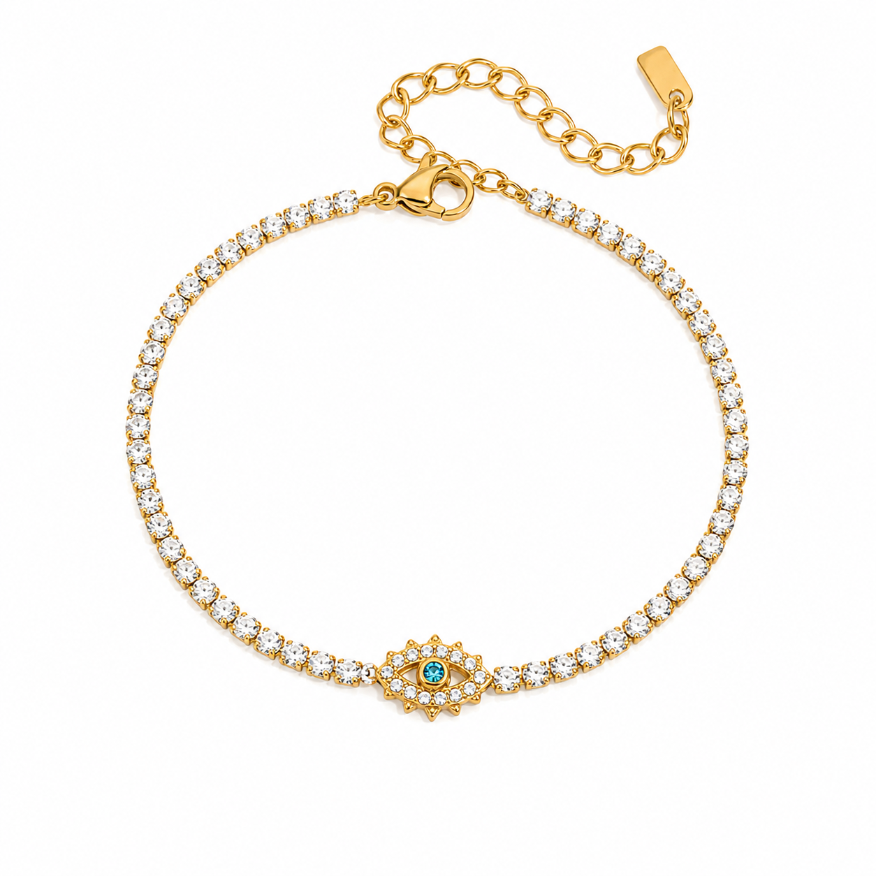 The Gold Sparkling Evil Eye Of Protection Tennis Bracelet