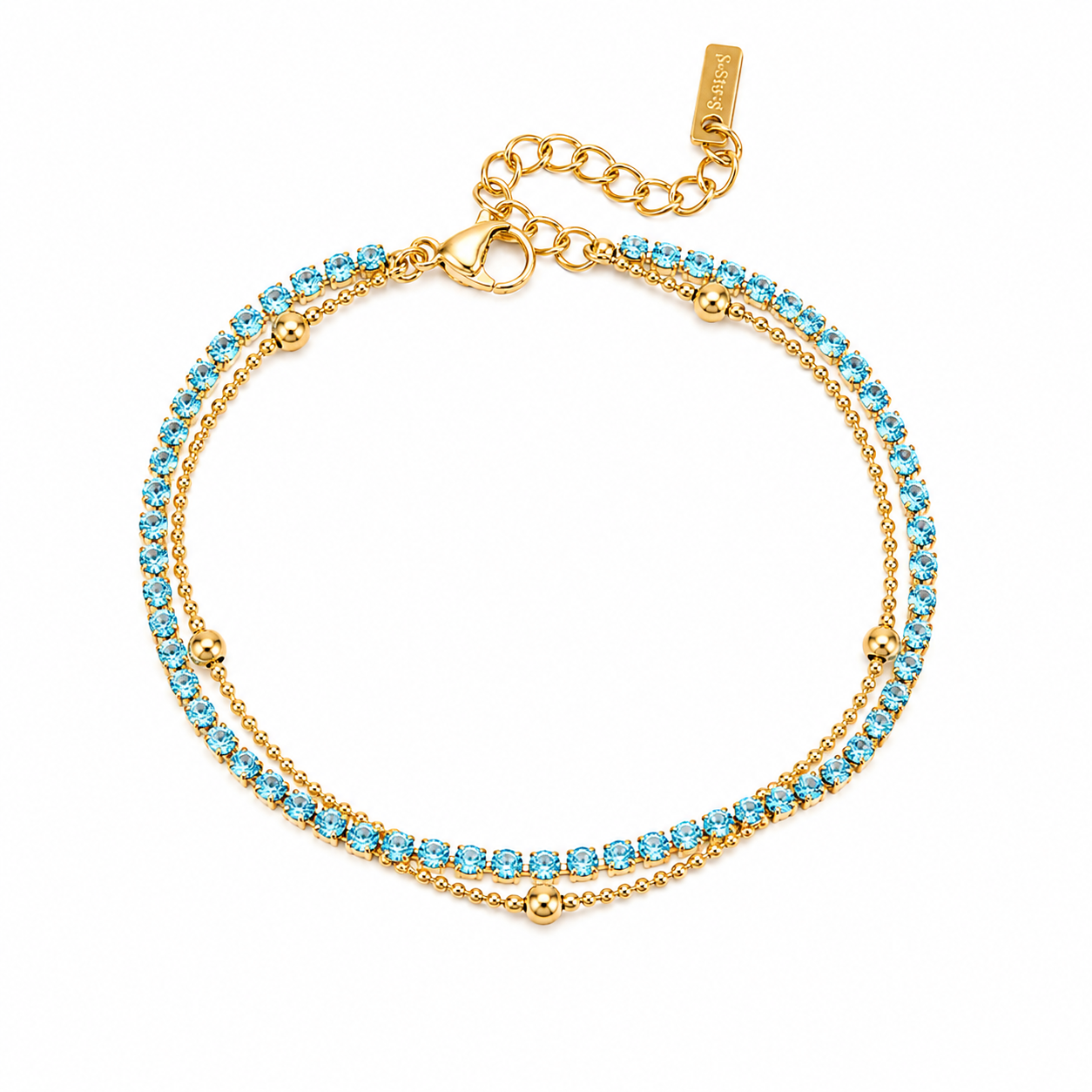 The Gold Dainty Ocean Blue Layered Stack Bracelet