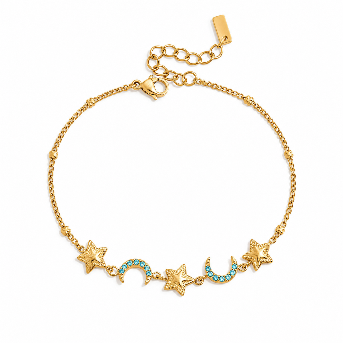 The Gold Ocean Blue Night Sky Star & Moon Bracelet